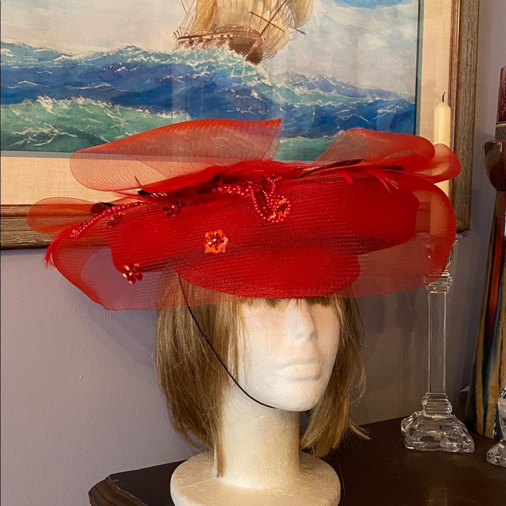 Red color Milan by Charm brand pretty church style hat